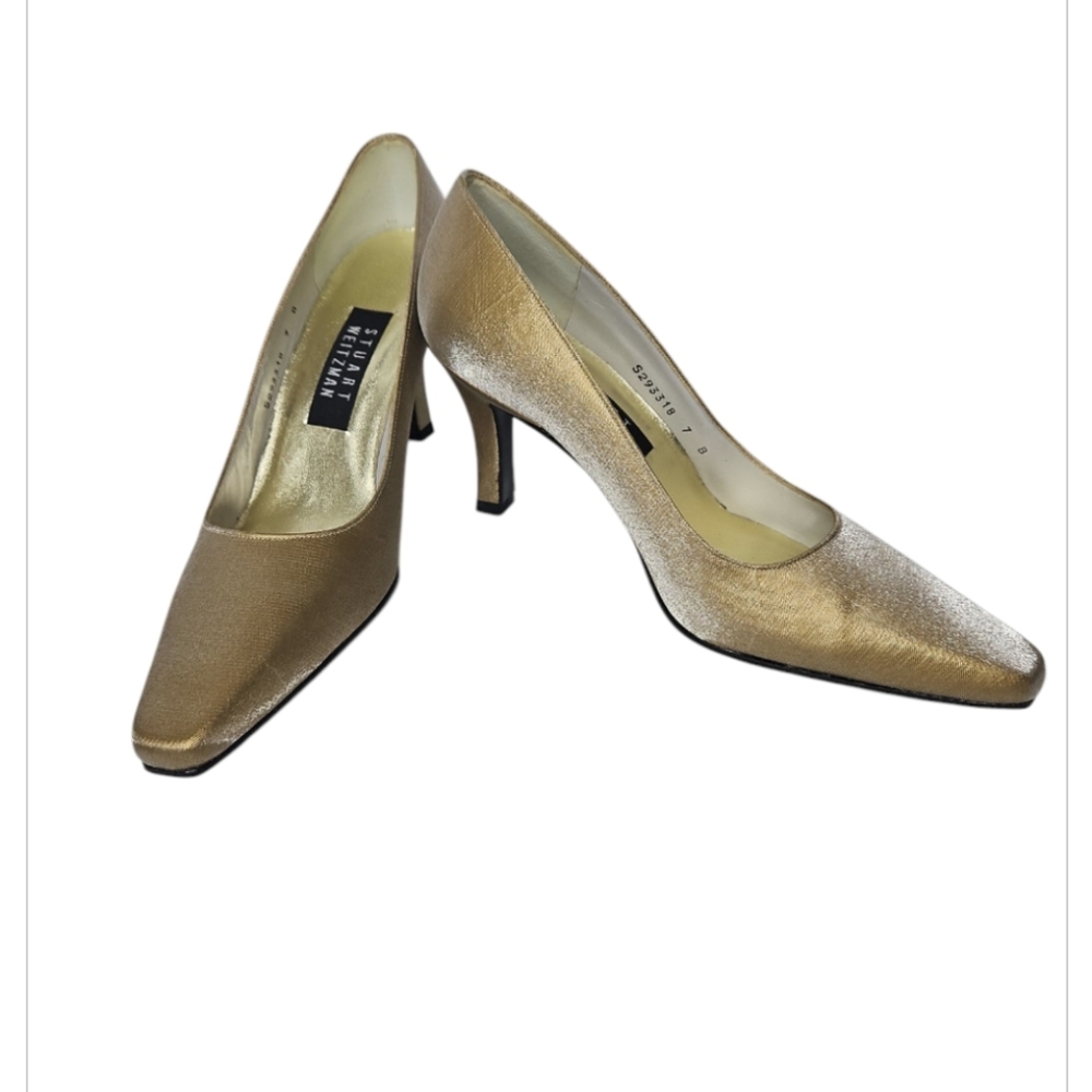 Stuart Weitzman Gold Metallic Satin Pumps Size 7